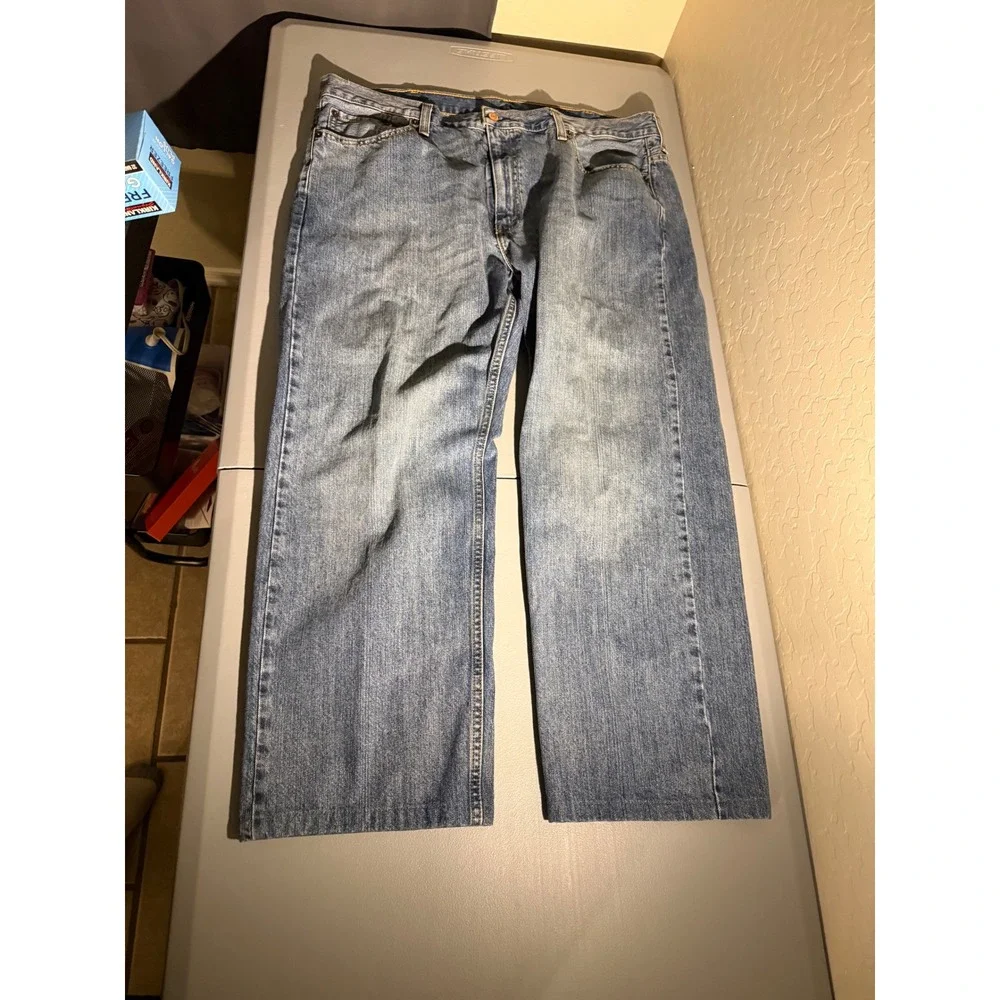 Levis 569 Loose Straight Jeans Mens 38x26 Medium Wash Blue Denim Hemmed H0606